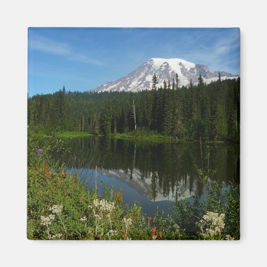 Mount Rainier Lake Reflectie met Wildflower Magneet (Voorkant)