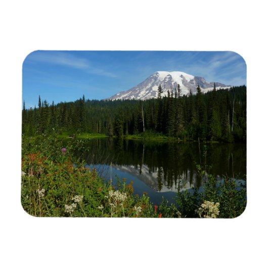 Mount Rainier Lake Reflectie met Wildflower Magneet (Horizontaal)