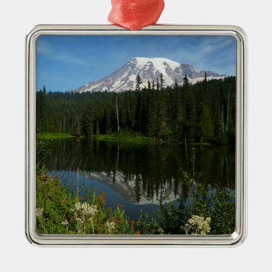 Mount Rainier Lake Reflectie met Wildflower Metalen Ornament (Voorkant)
