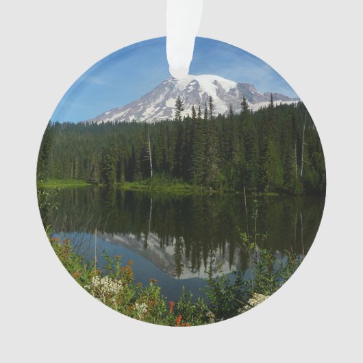 Mount Rainier Lake Reflectie met Wildflower Ornament (voorkant)