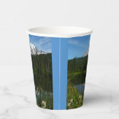 Mount Rainier Lake Reflectie met Wildflower Papieren Bekers (Rechts)