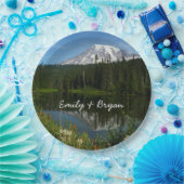 Mount Rainier Lake Reflectie met Wildflower Papieren Bordje (Feest)