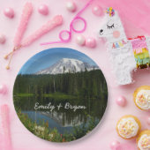 Mount Rainier Lake Reflectie met Wildflower Papieren Bordje (Feest)