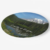 Mount Rainier Lake Reflectie met Wildflower Papieren Bordje (Gekanteld)