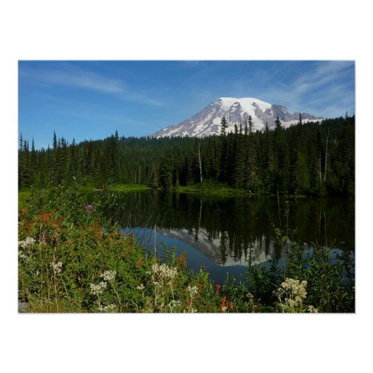 Mount Rainier Lake Reflectie met Wildflower Perfect Poster (Voorkant)