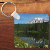 Mount Rainier Lake Reflectie met Wildflower Sleutelhanger (Voorkant)