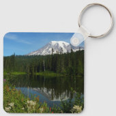 Mount Rainier Lake Reflectie met Wildflower Sleutelhanger (Achterkant)