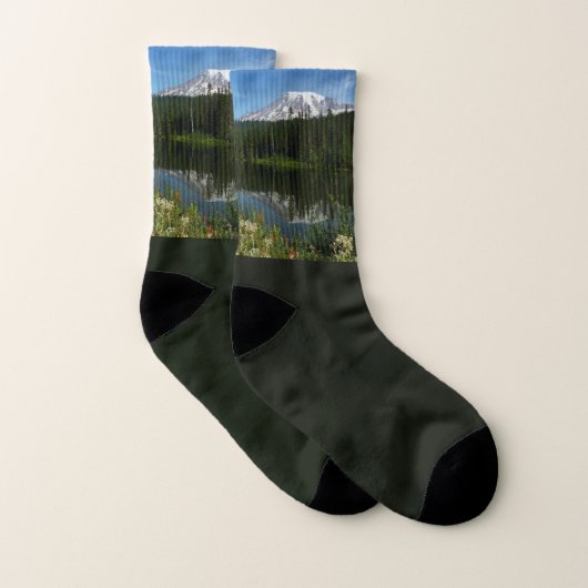 Mount Rainier Lake Reflectie met Wildflower Sokken (Paar)