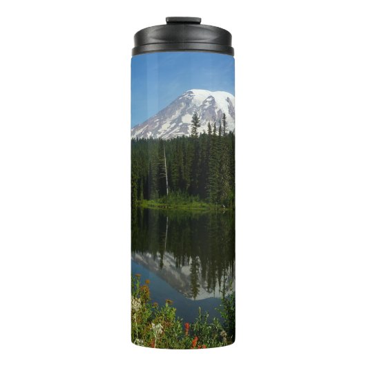 Mount Rainier Lake Reflectie met Wildflower Thermosbeker (Voorkant)