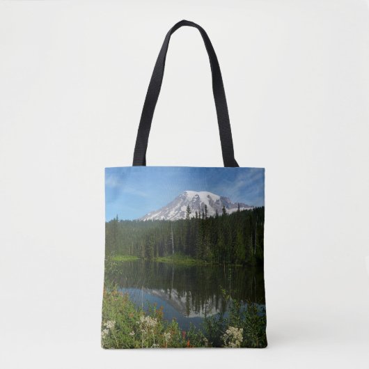 Mount Rainier Lake Reflectie met Wildflower Tote Bag (Voorkant)