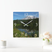 Mount Rainier Lake Reflectie met Wildflower Vierkante Klok (Huis)