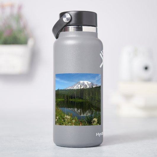 Mount Rainier Lake Reflection with Wildflowers Sticker (HydroFlask)