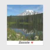 Mount Rainier Lake Reflection with Wildflowers Sticker (Vel)
