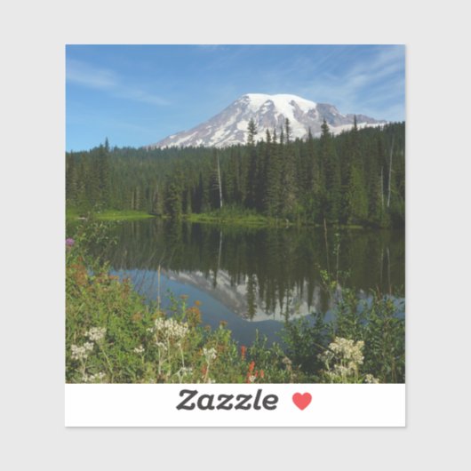 Mount Rainier Lake Reflection with Wildflowers Sticker (Vel)