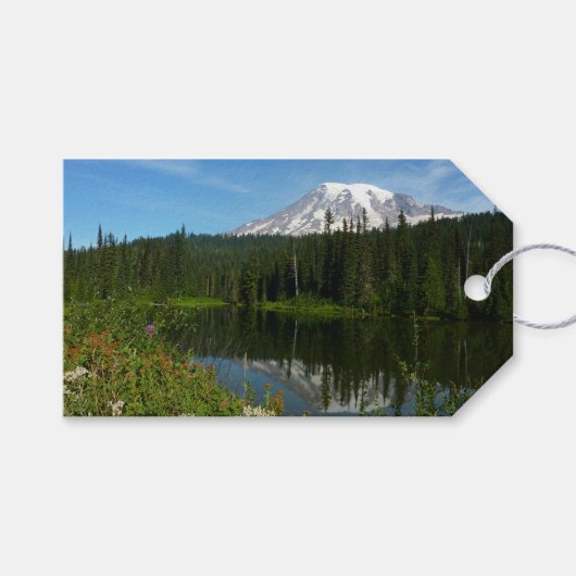 Mount Rainier-meerreflectie met wilde bloemen Cadeaulabel (Voorkant (Horizontaal))