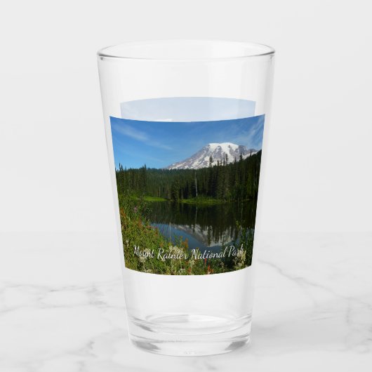 Mount Rainier-meerreflectie met wilde bloemen Glas (Voorkant)