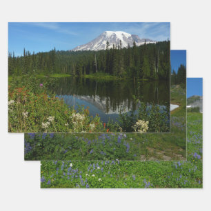 Mount Rainier-meerreflectie met wilde bloemen Inpakpapier Vel