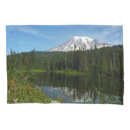 Mount Rainier-meerreflectie met wilde bloemen Kussensloop (Voorkant)