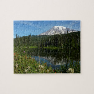 Mount Rainier-meerreflectie met wilde bloemen Legpuzzel