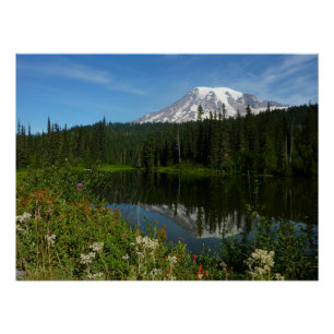 Mount Rainier-meerreflectie met wilde bloemen Perfect Poster
