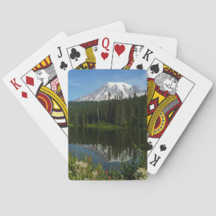 Mount Rainier-meerreflectie met wilde bloemen Pokerkaarten