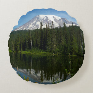Mount Rainier-meerreflectie met wilde bloemen Rond Kussen