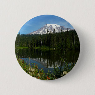 Mount Rainier-meerreflectie met wilde bloemen Ronde Button 5,7 Cm