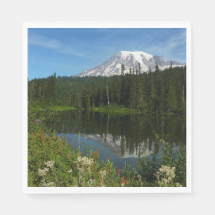 Mount Rainier-meerreflectie met wilde bloemen Servet