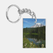 Mount Rainier-meerreflectie met wilde bloemen Sleutelhanger (Voorkant Links)