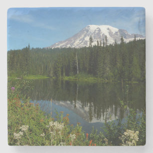 Mount Rainier-meerreflectie met wilde bloemen Stenen Onderzetter