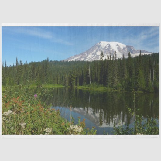 Mount Rainier-meerreflectie met wilde bloemen Tissuepapier (Voorkant)