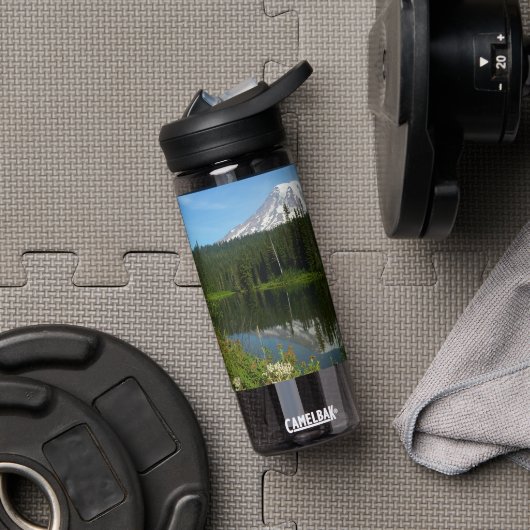 Mount Rainier-meerreflectie met wilde bloemen Waterfles (Gym)