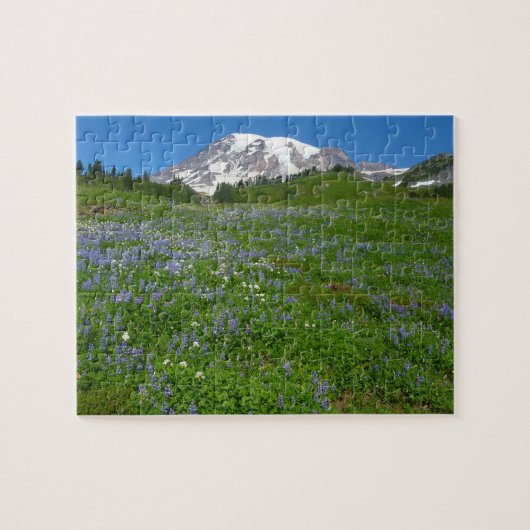 Mount Rainier met paarse lupine Legpuzzel (Horizontaal)