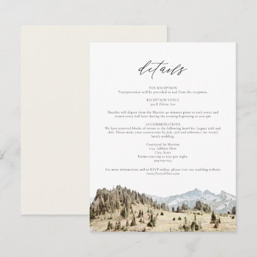 MOUNT RAINIER Mountain Wedding Details Kaart (Voorkant / Achterkant)
