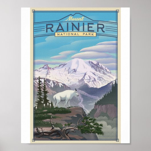 Mount Rainier Nationaal Park Litho Kunstwerk Poste Poster (Voorkant)