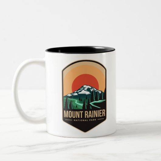 Mount rainier national park embleem patch logo tweekleurige koffiemok (Links)
