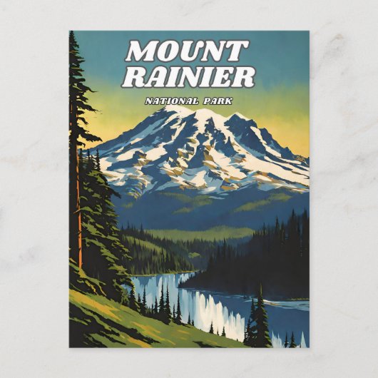 Mount Rainier National Park illustratie retro Aes Briefkaart (Voorkant)