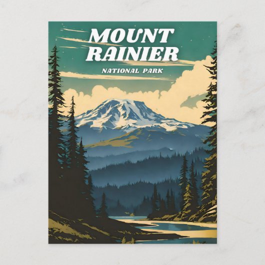 Mount Rainier National Park illustratie retro Briefkaart (Voorkant)
