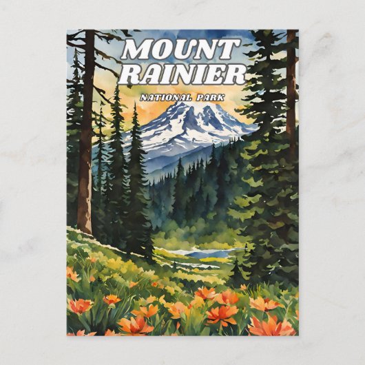 Mount Rainier National Park illustratie retro dec Briefkaart (Voorkant)