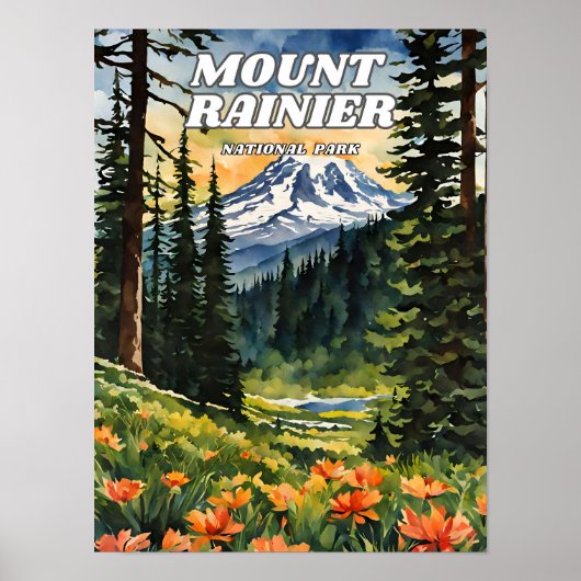 Mount Rainier National Park illustratie retro dec Poster (Voorkant)