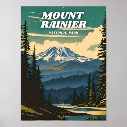 Mount Rainier National Park illustratie retro Poster (Voorkant)
