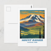 Mount Rainier National Park illustratie retro Vac Briefkaart (Voorkant / Achterkant)