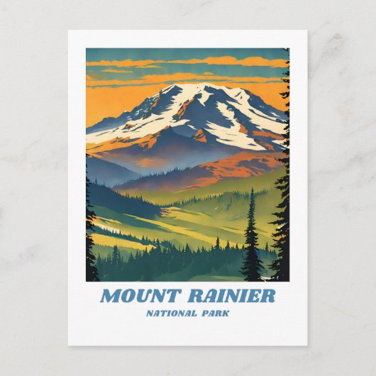 Mount Rainier National Park illustratie retro Vac Briefkaart (Voorkant)