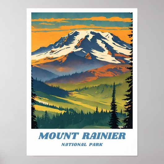 Mount Rainier National Park illustratie retro Vac Poster (Voorkant)