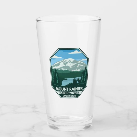Mount Rainier National Park Minimal Retro Emblem Glas (Voorkant)