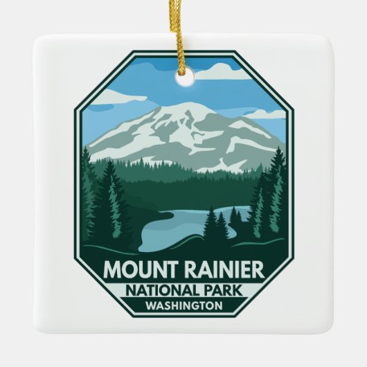 Mount Rainier National Park Minimal Retro Emblem Keramisch Ornament (Voorkant)
