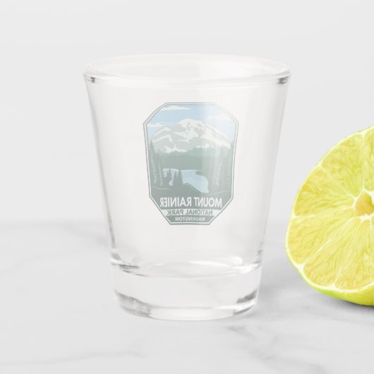 Mount Rainier National Park Minimal Retro Emblem Shot Glas (Achterkant)
