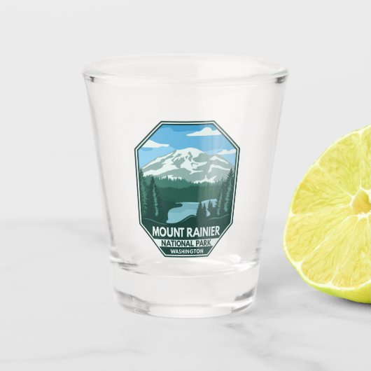 Mount Rainier National Park Minimal Retro Emblem Shot Glas (Voorkant)