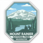 Mount Rainier National Park Minimal Retro Emblem Sticker (Voorkant)