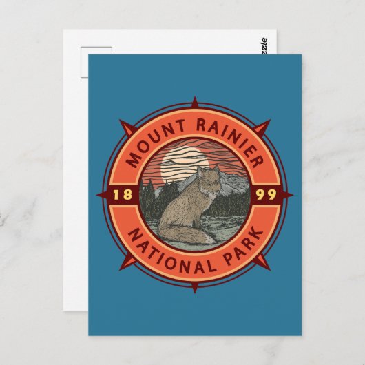 Mount Rainier National Park Red Fox Retro Compass Briefkaart (Voorkant / Achterkant)